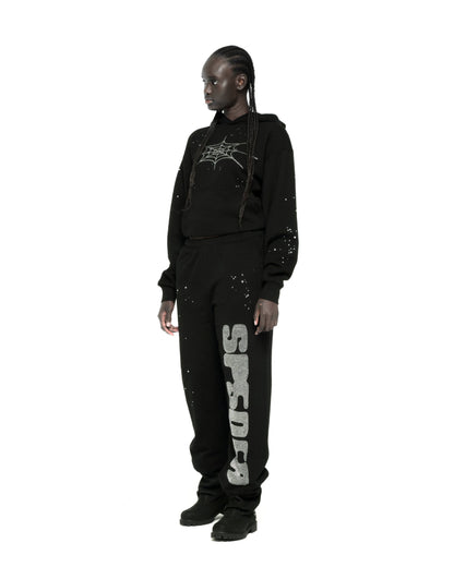 BLACK RHINESTONE SILK HOODIE ON MODEL