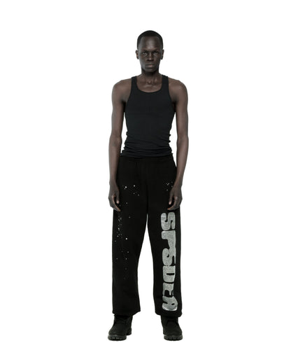 BLACK RHINESTONE SILK SWEATPANT ON MODEL