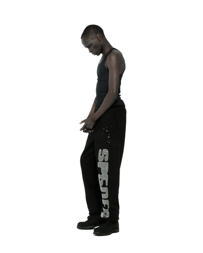 BLACK RHINESTONE SILK SWEATPANT ON MODEL