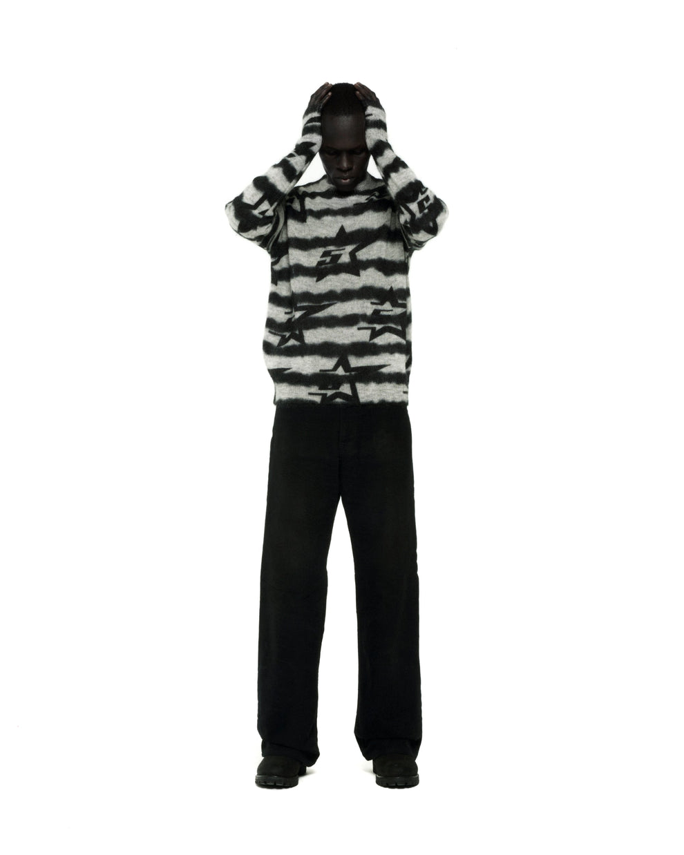 BLACK 5STAR MOHAIR SWEATER ON MODEL