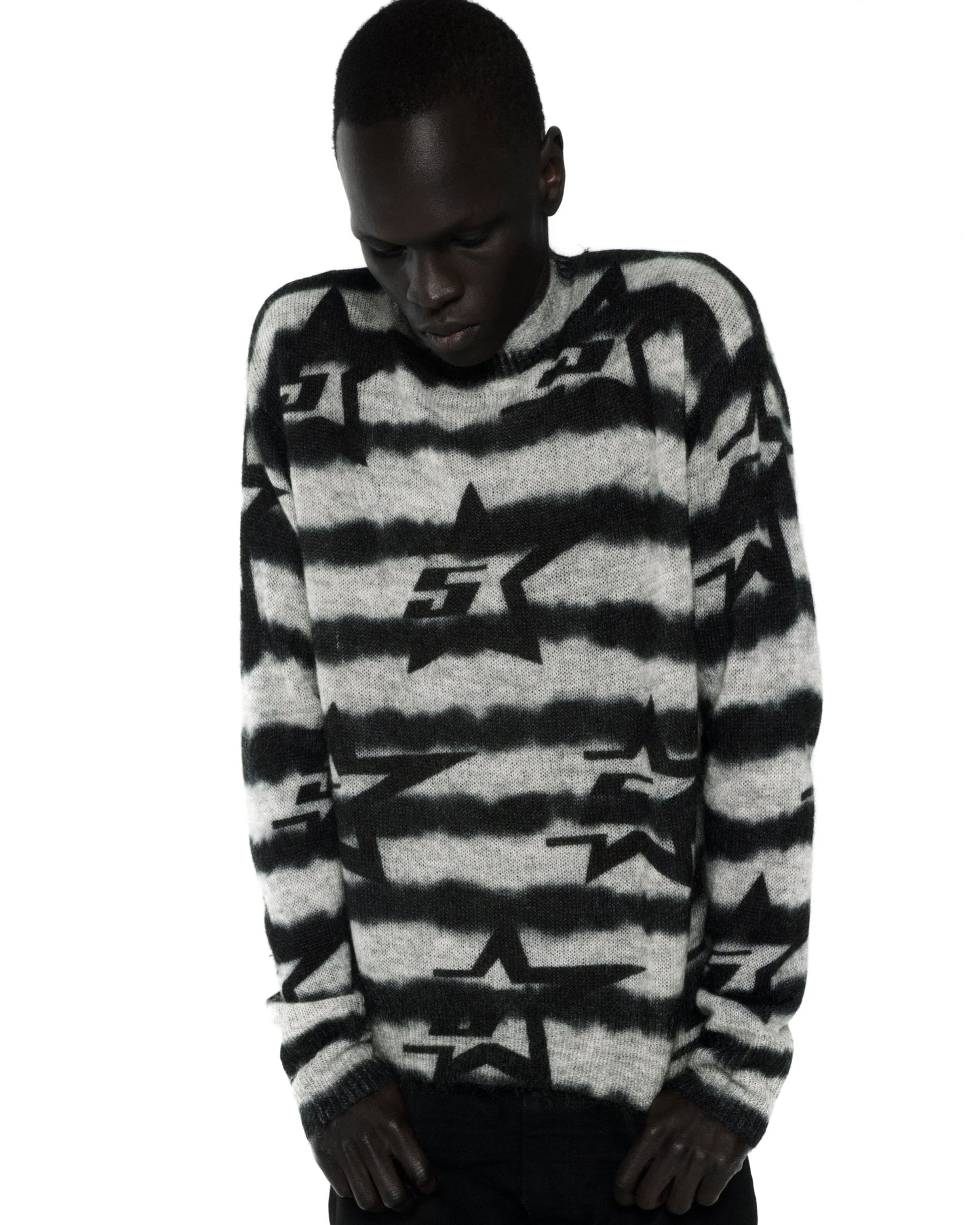 BLACK 5STAR MOHAIR SWEATER ON MODEL