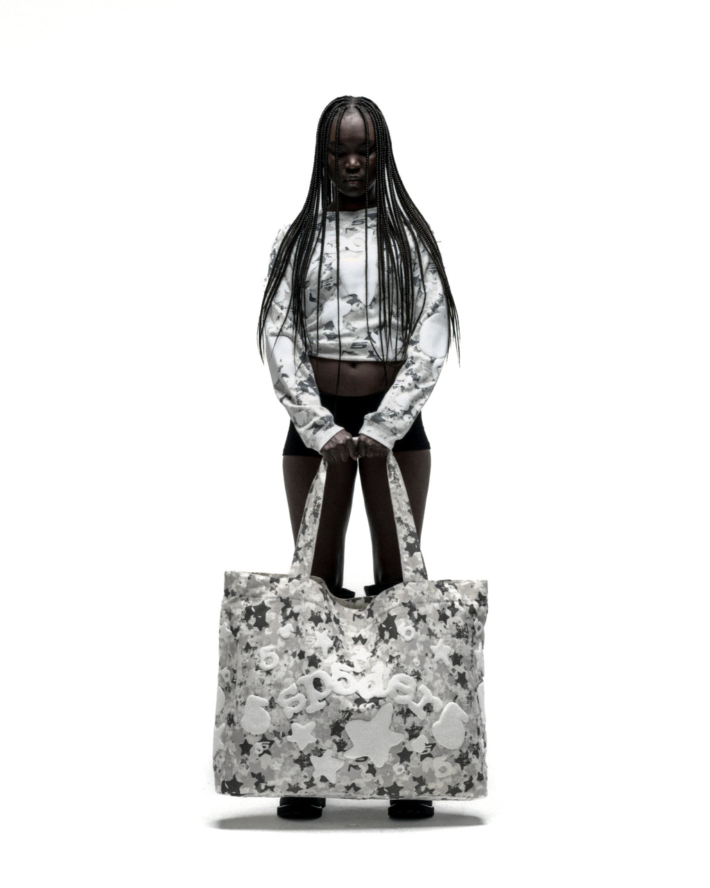 STAR CAMO BELUGA AOP TOTE: Large 8oz brushed twill tote with all-over star camo print and "BELUGA" graphic.