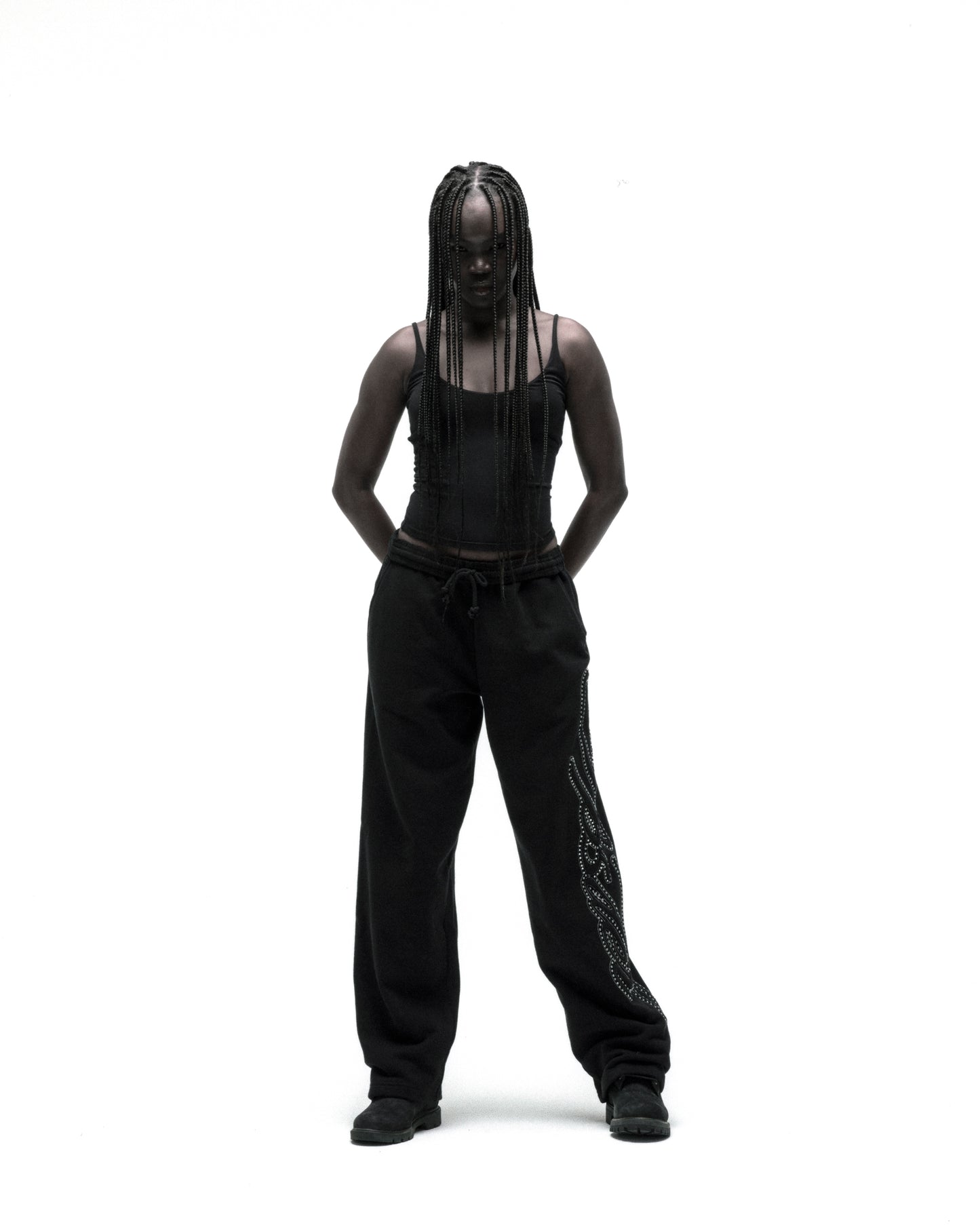 RHINESTONE SCRIPT WIDE LEG SWEATPANT