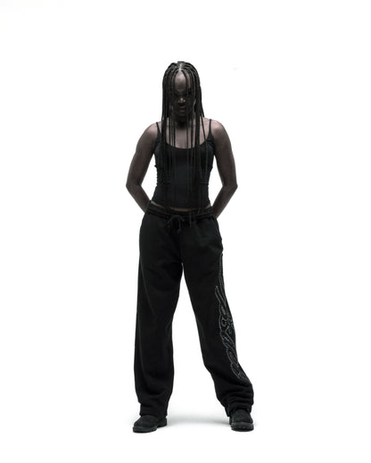RHINESTONE SCRIPT WIDE LEG SWEATPANT