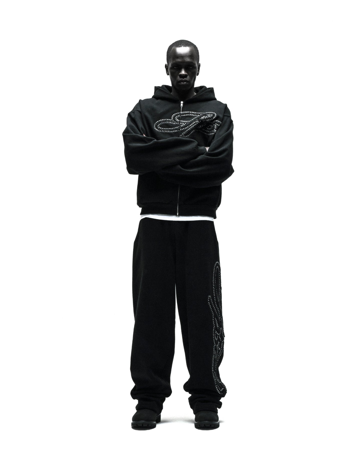 RHINESTONE SCRIPT WIDE LEG SWEATPANT