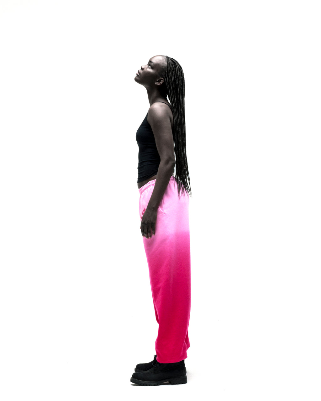 OG WEB OMBRE SWEATPANT: Pink ombre cotton fleece sweatpants with 'SP5DER' text, elasticized waistband and cuffs.