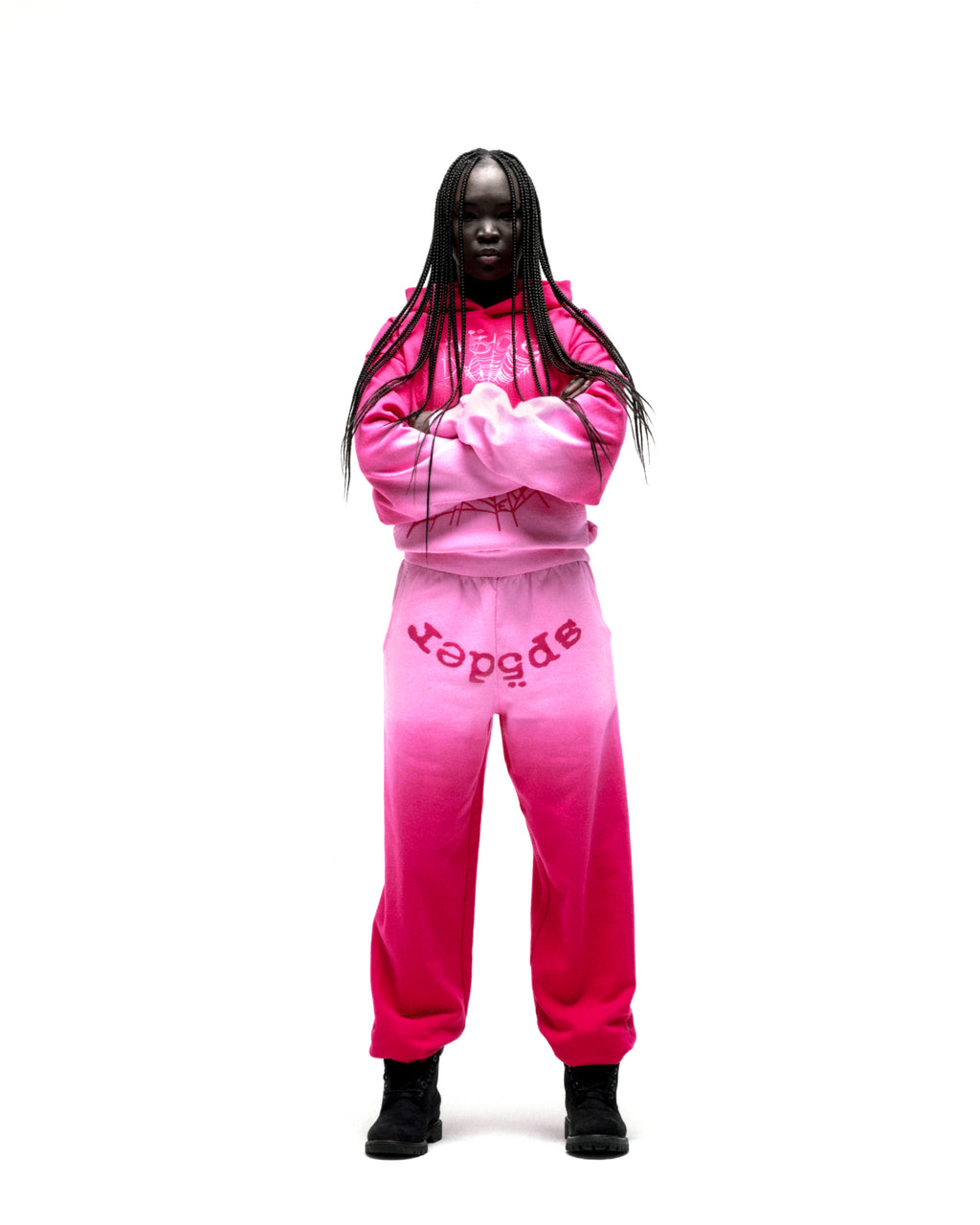 OG WEB OMBRE HOODIE and sweatpants set. Pink ombre 13oz cotton fleece with puff print.
