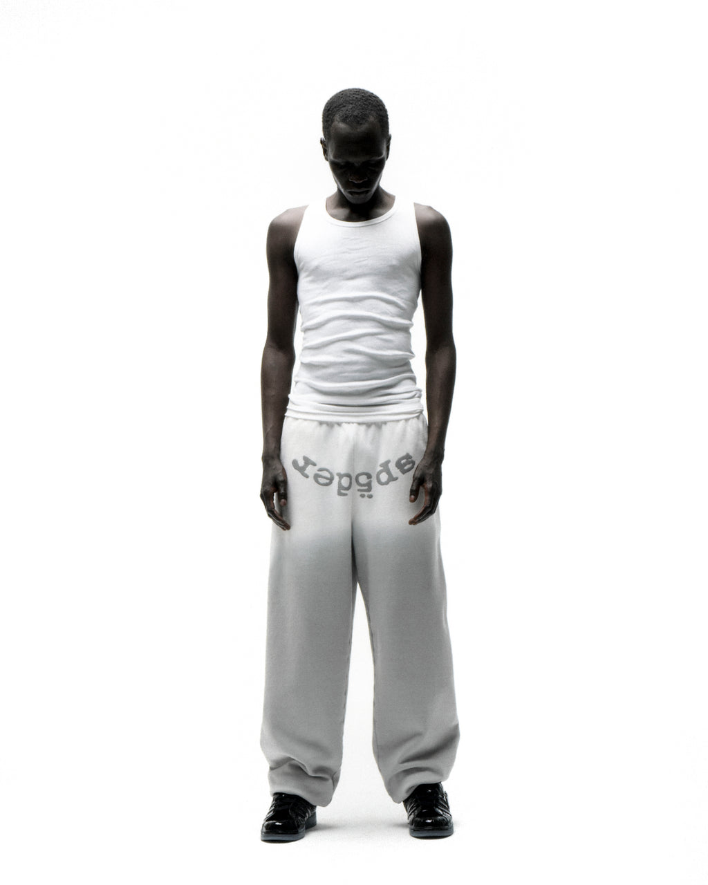 OG WEB OMBRE SWEATPANT: Light grey 100% cotton fleece sweatpants with "SP5DER" text at crotch.