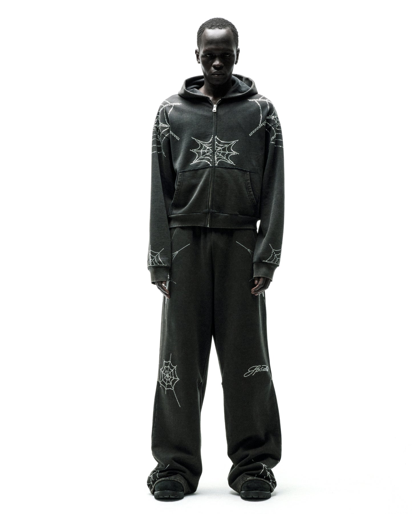 RHINESTONE WEB ZIP HOODIE