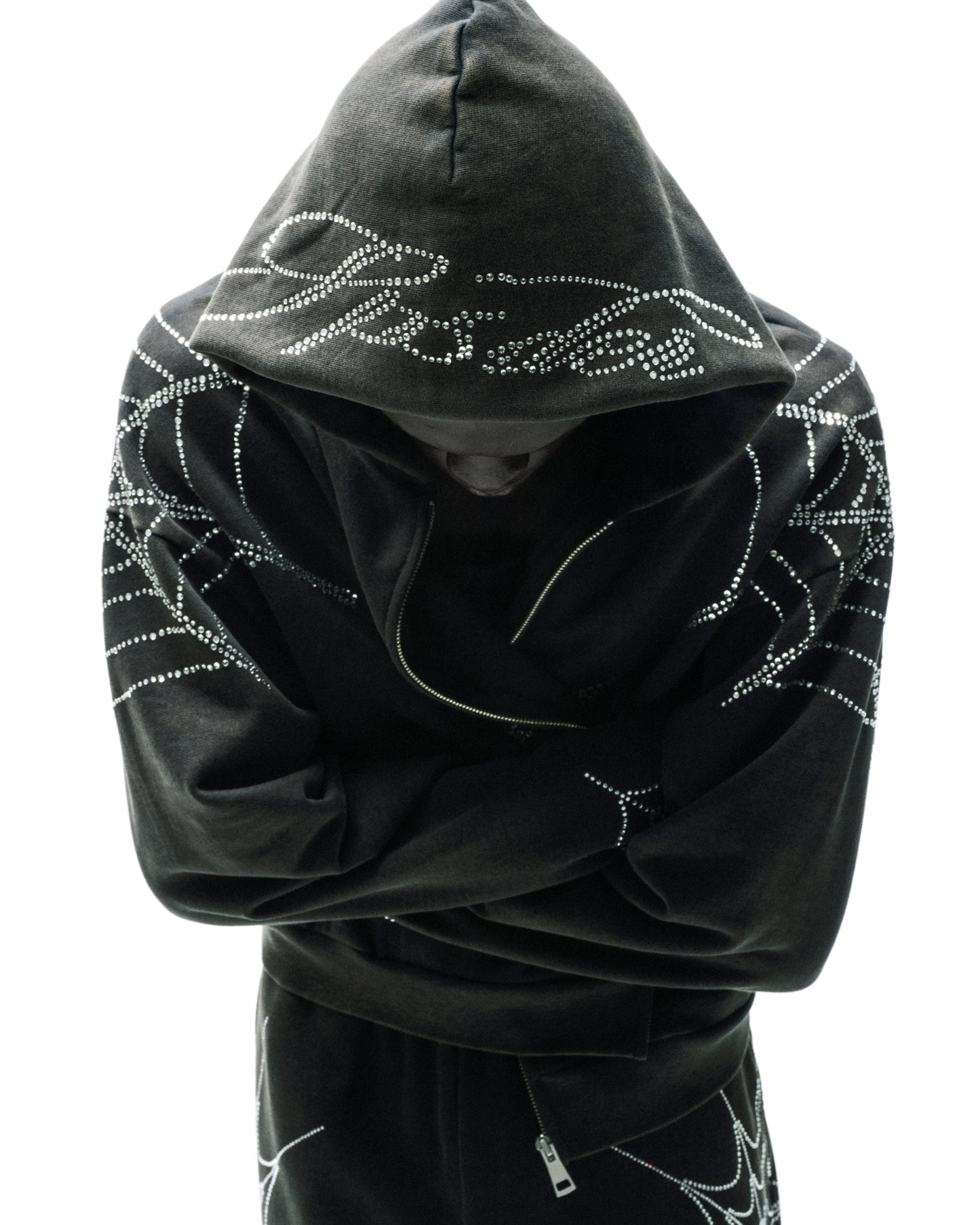 RHINESTONE WEB ZIP HOODIE