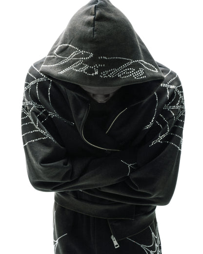 RHINESTONE WEB ZIP HOODIE