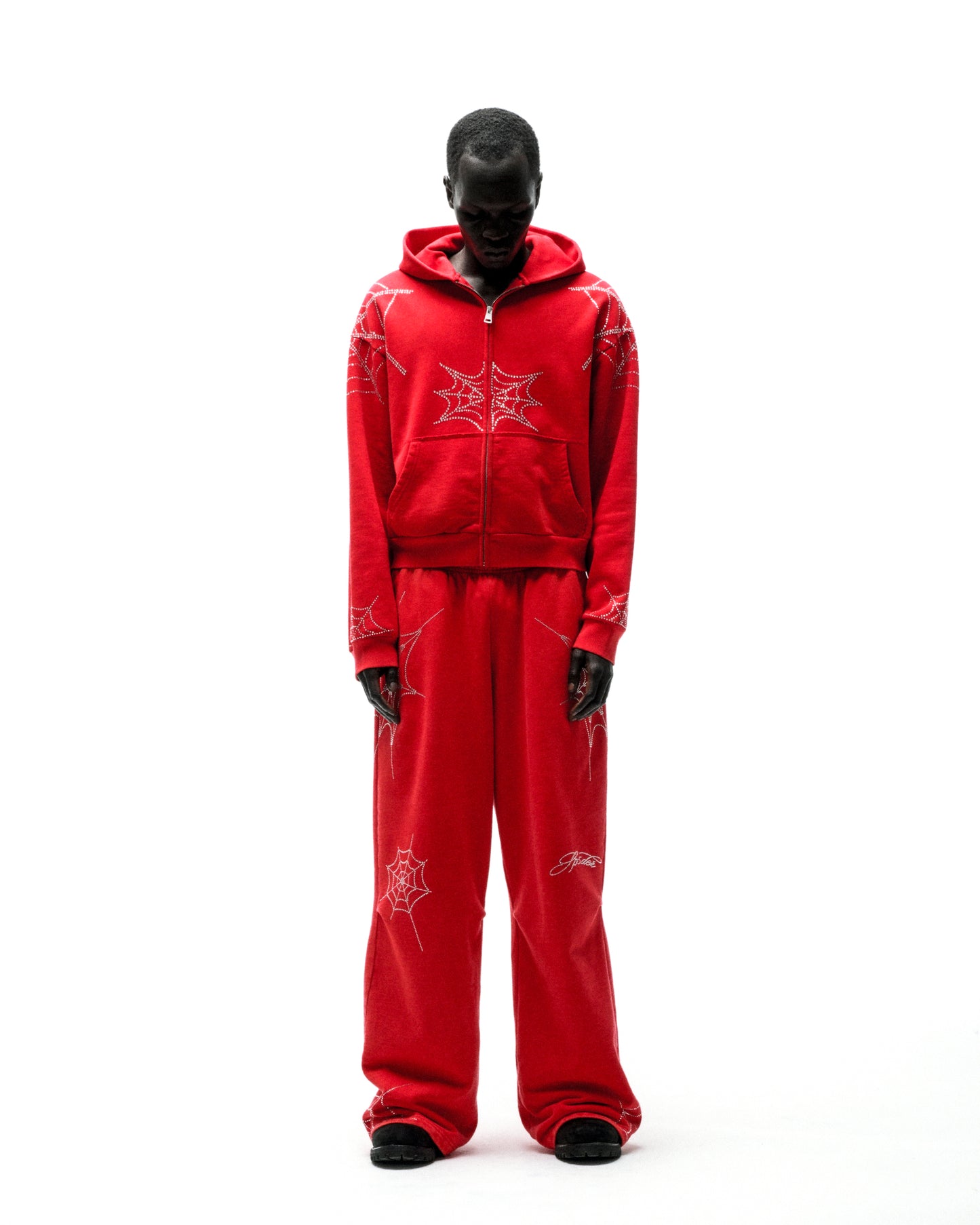 RHINESTONE WEB ZIP HOODIE