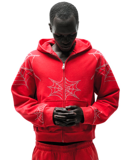 RHINESTONE WEB ZIP HOODIE