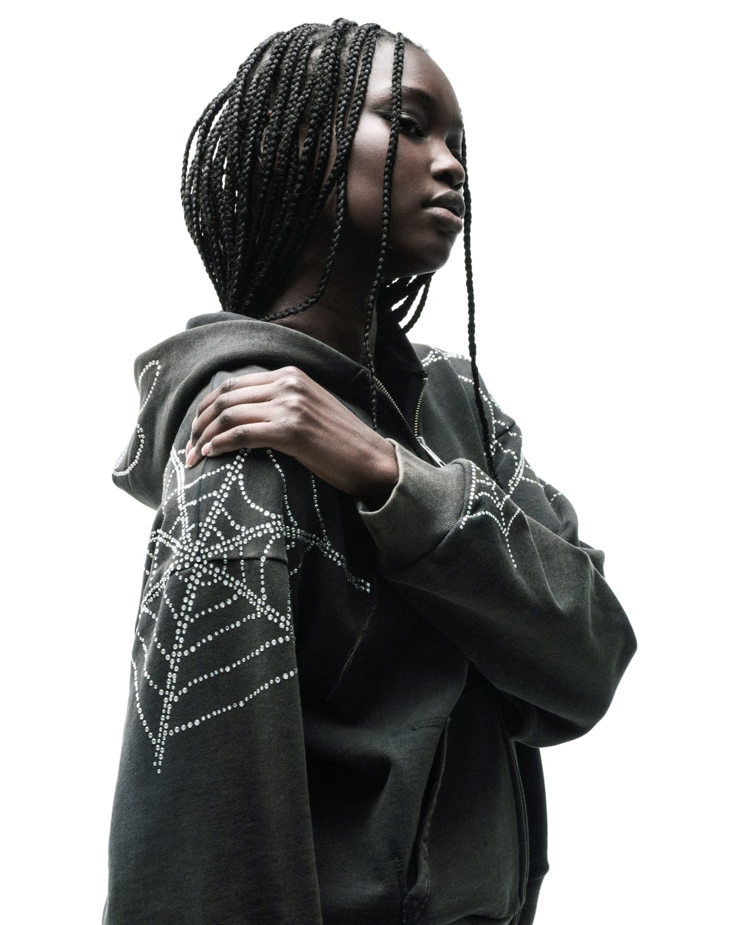 RHINESTONE WEB ZIP HOODIE