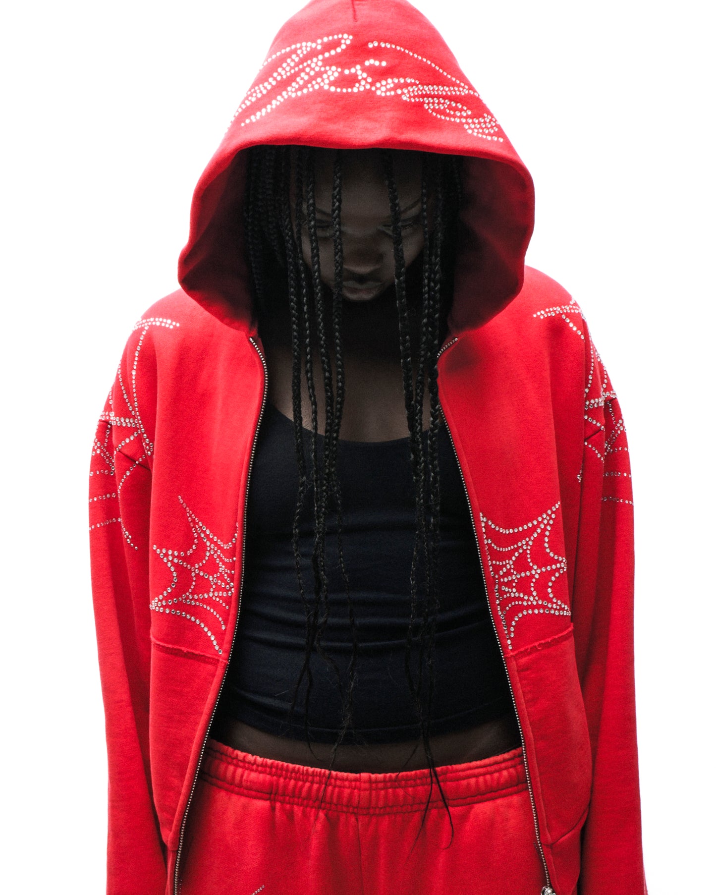 RHINESTONE WEB ZIP HOODIE