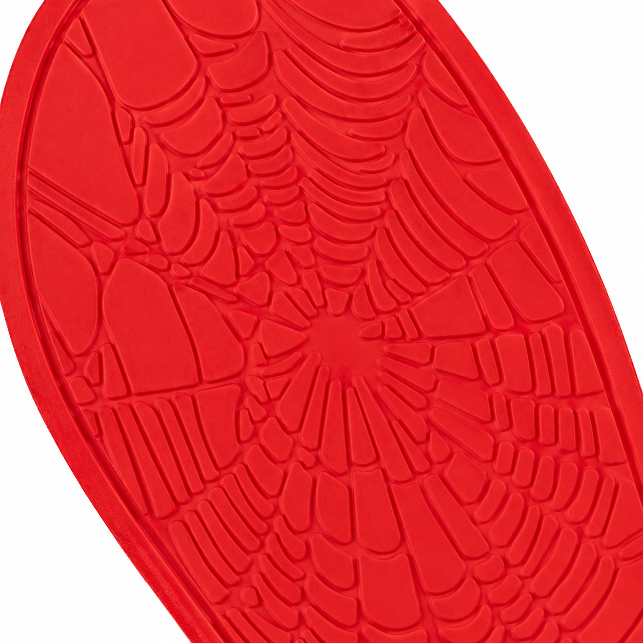 Red rubber ENZO SLIDE 001 sole with a detailed web-like tread pattern.