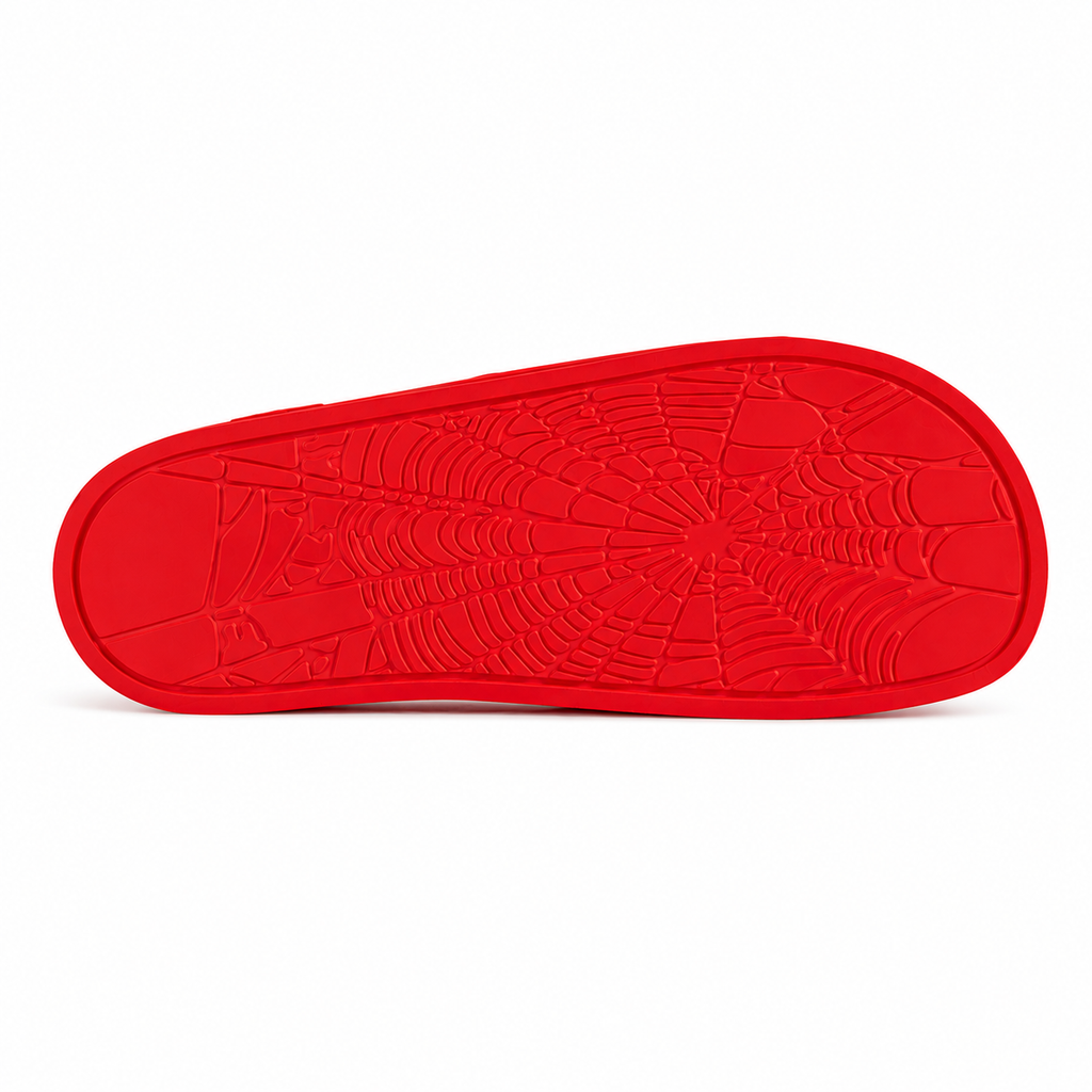 Red rubber ENZO SLIDE 001 sole with a detailed web-like tread pattern.