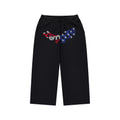 Black cotton fleece sweatshorts with a flag-inspired rhinestone OG logo graphic.