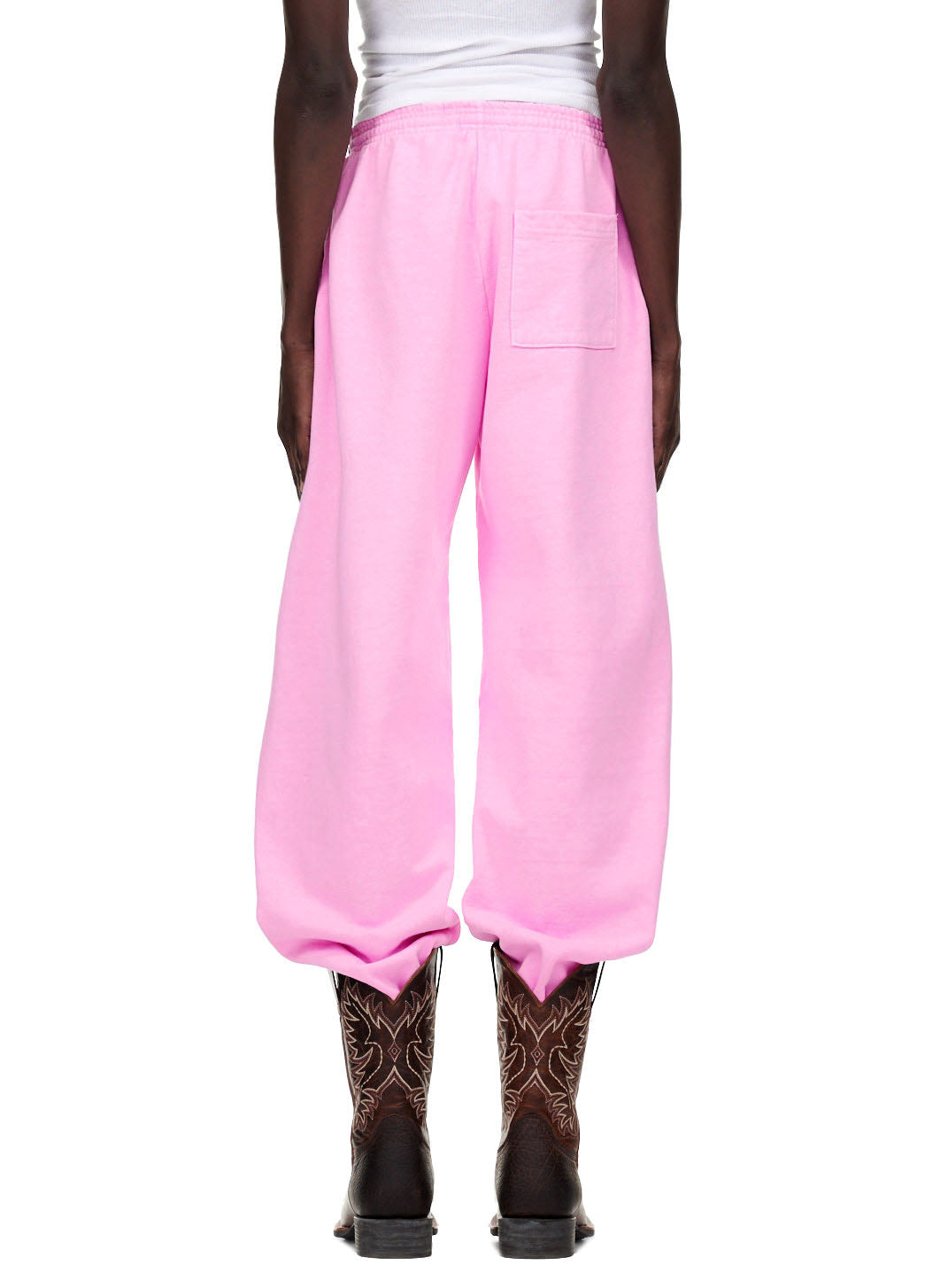 OG WEB PINK SWEATPANT, 23oz fleece, with scattered OG SP5DER text and star puff/discharge print.