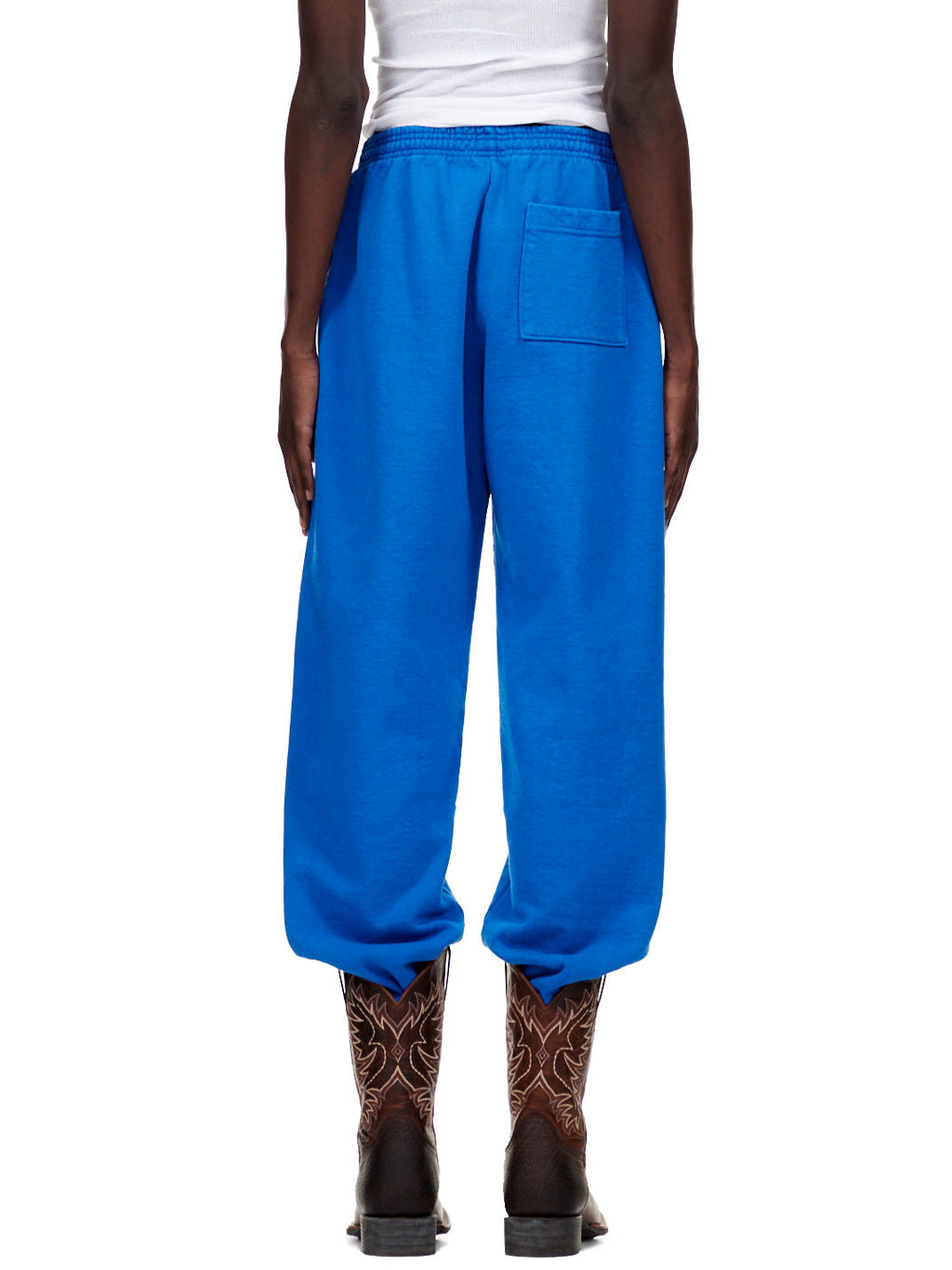 TC BLUE SWEATPANT, 23oz fleece sweatpants with SP5DER! text and star print down leg.