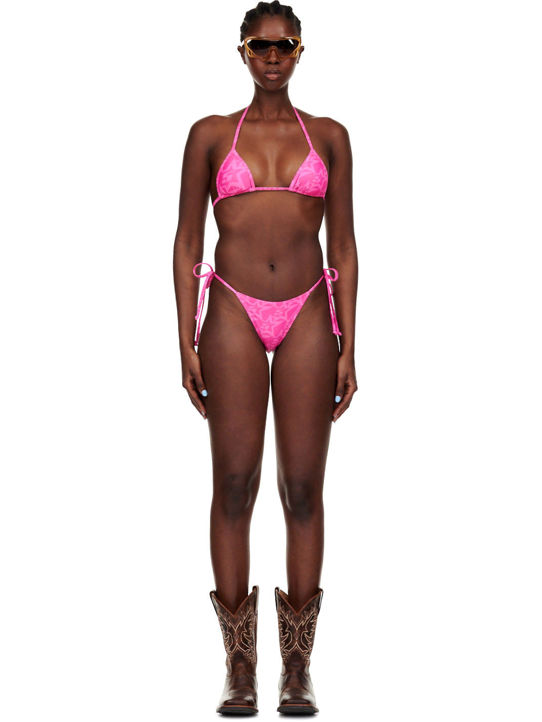 Pink Five Star Bikini set with triangle top, rope ties, and "SP5DER" logo on bottom.