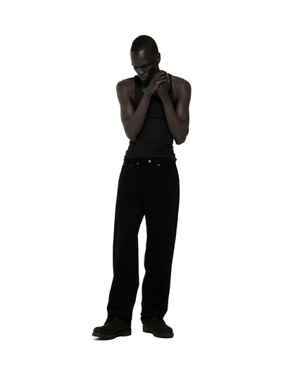 BLACK RIVET DENIM ON MODEL