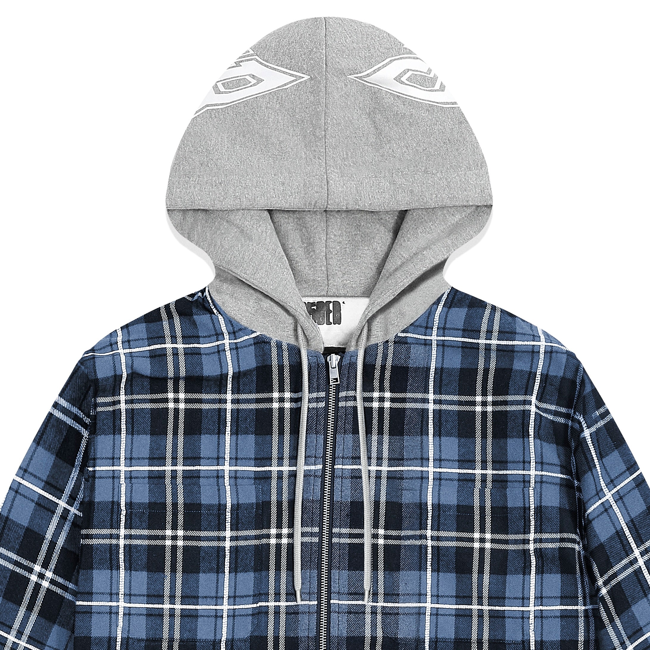 BLUE HOODED ZIP FLANNEL SHIRT JACKET | SP5DER | KING SPIDER