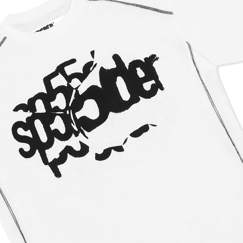 WHITE CONTRAST STITCH SLUB TEE