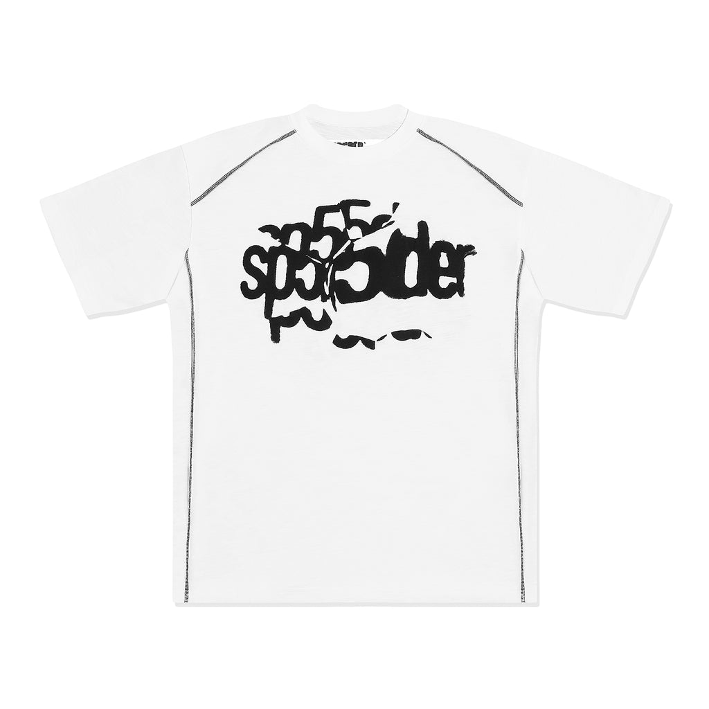 WHITE CONTRAST STITCH SLUB TEE