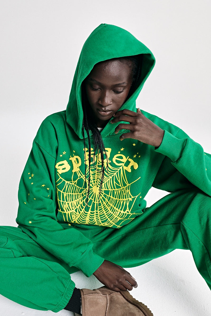 GREEN STAR OG WEB V2 HOODIE ON MODEL