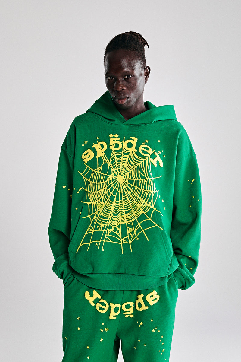 GREEN STAR OG WEB V2 HOODIE ON MODEL