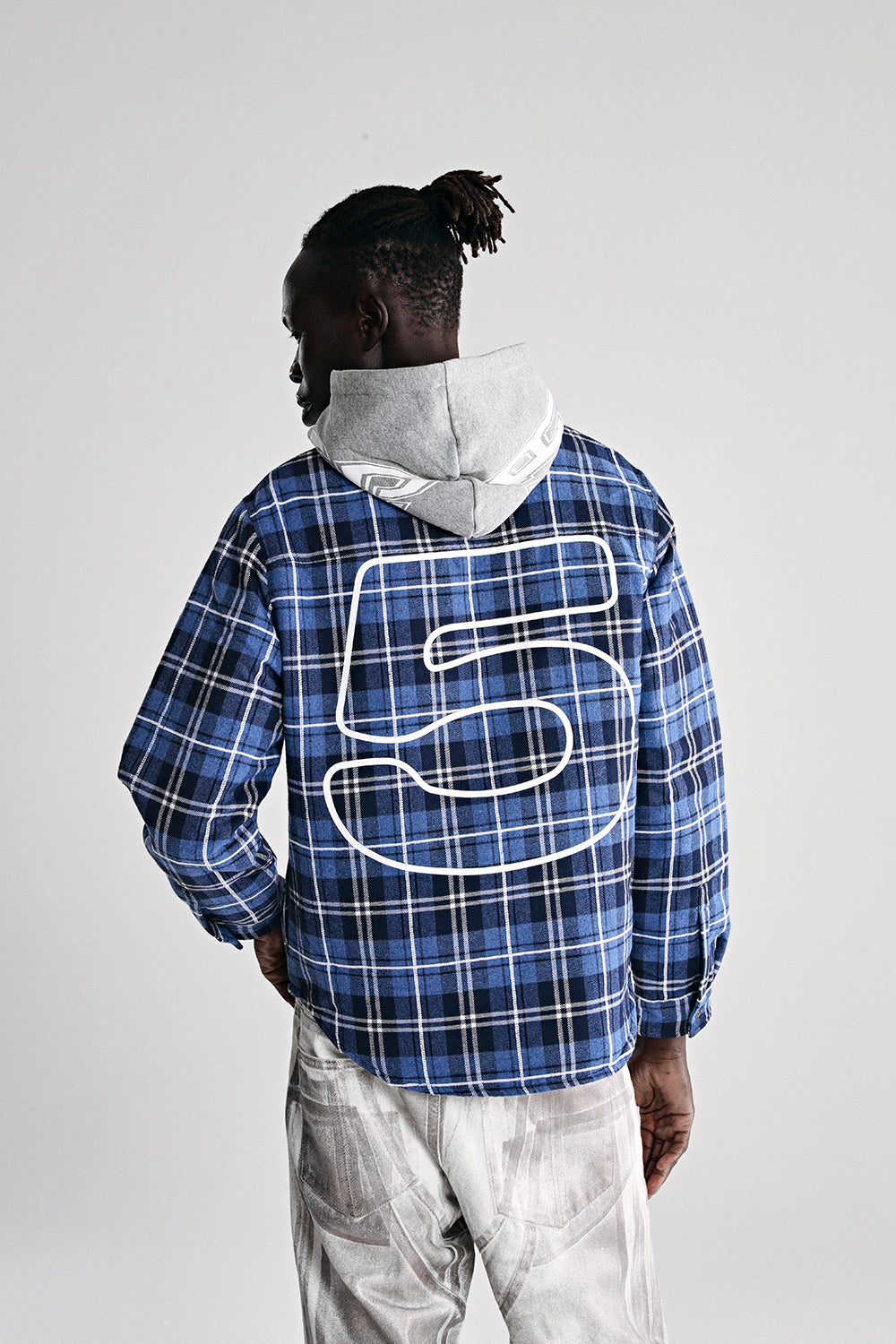 BLUE HOODED ZIP FLANNEL SHIRT JACKET | SP5DER | KING SPIDER