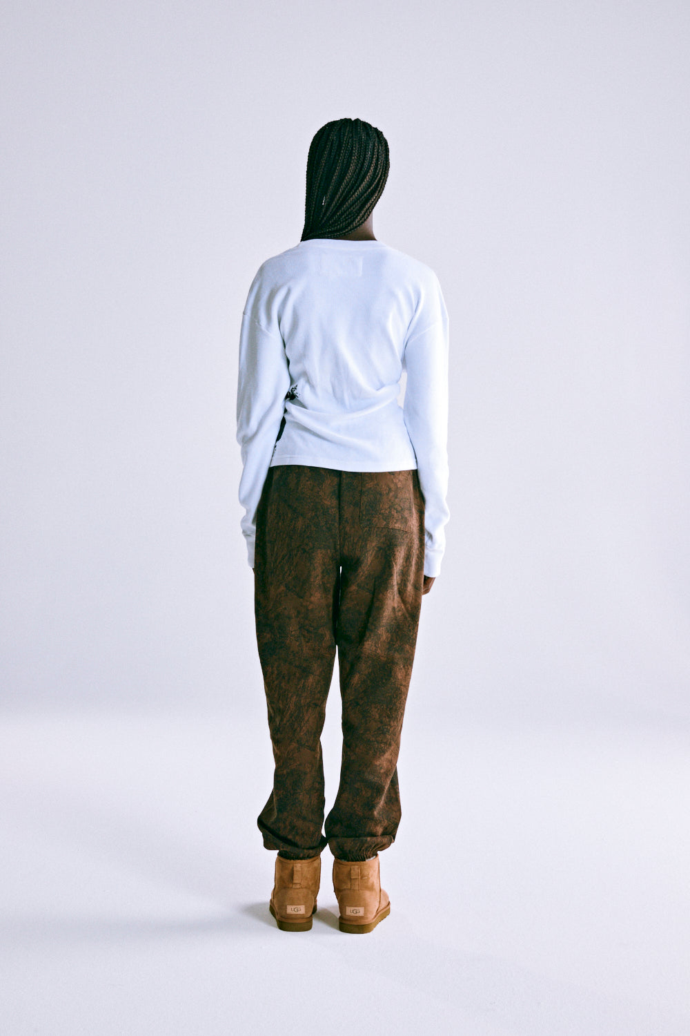 T&F TREE CAMO SWEATPANT, 13oz cotton fleece, brown tree camo design, elasticized cuffs.