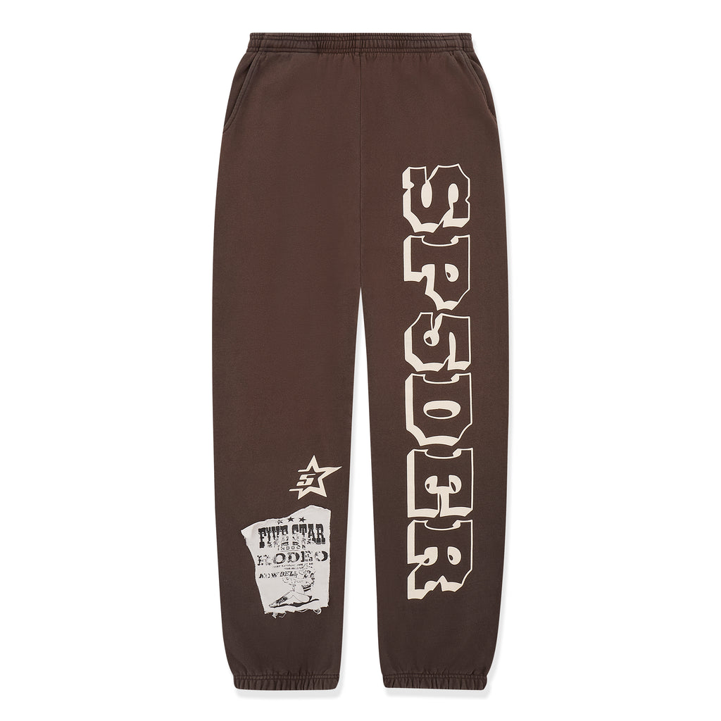 Brown 5STAR RODEO SP5DER sweatpants with distressed patch and side stripe.