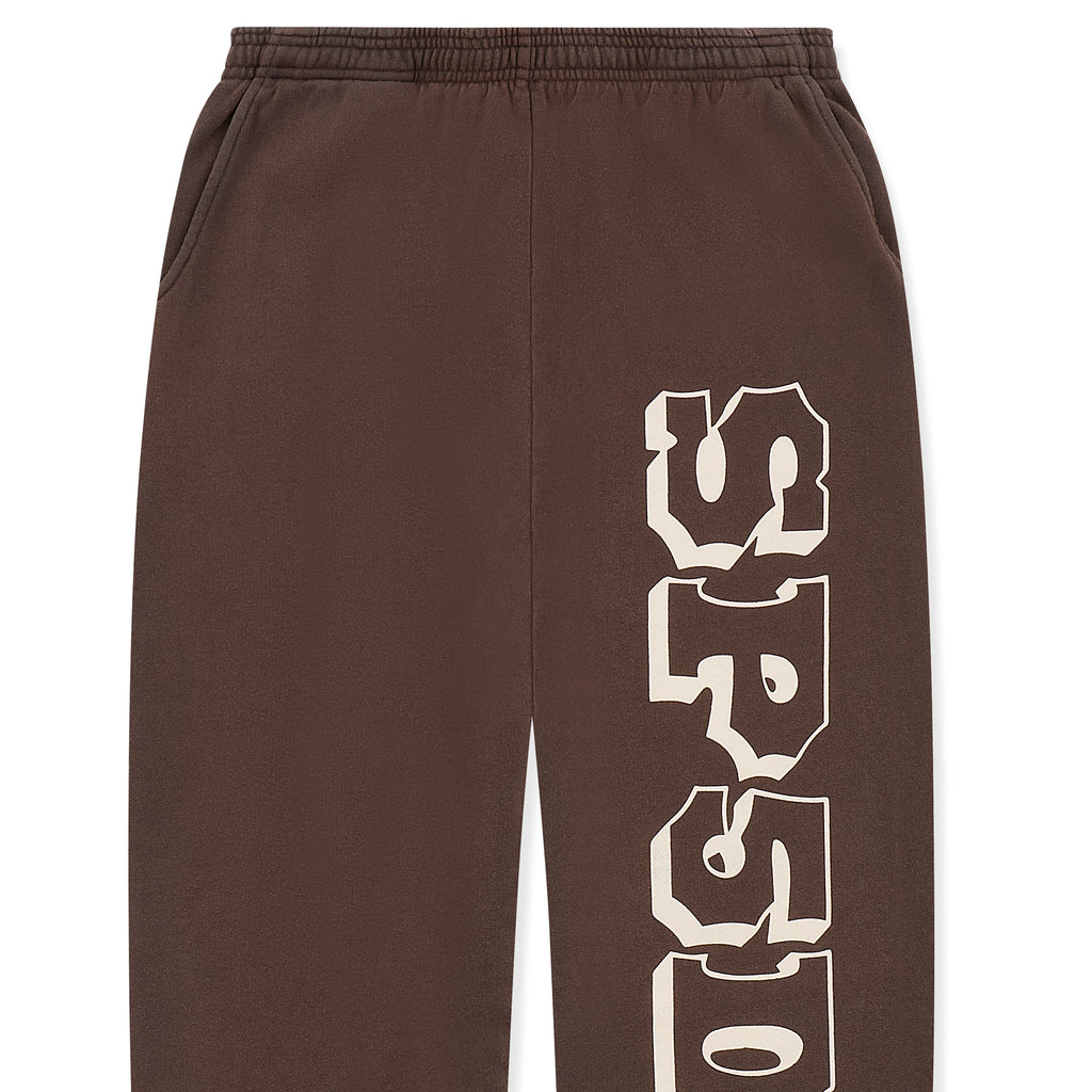 Brown 5STAR RODEO SWEATPANT with large cream "SP5DER" text print down the leg.