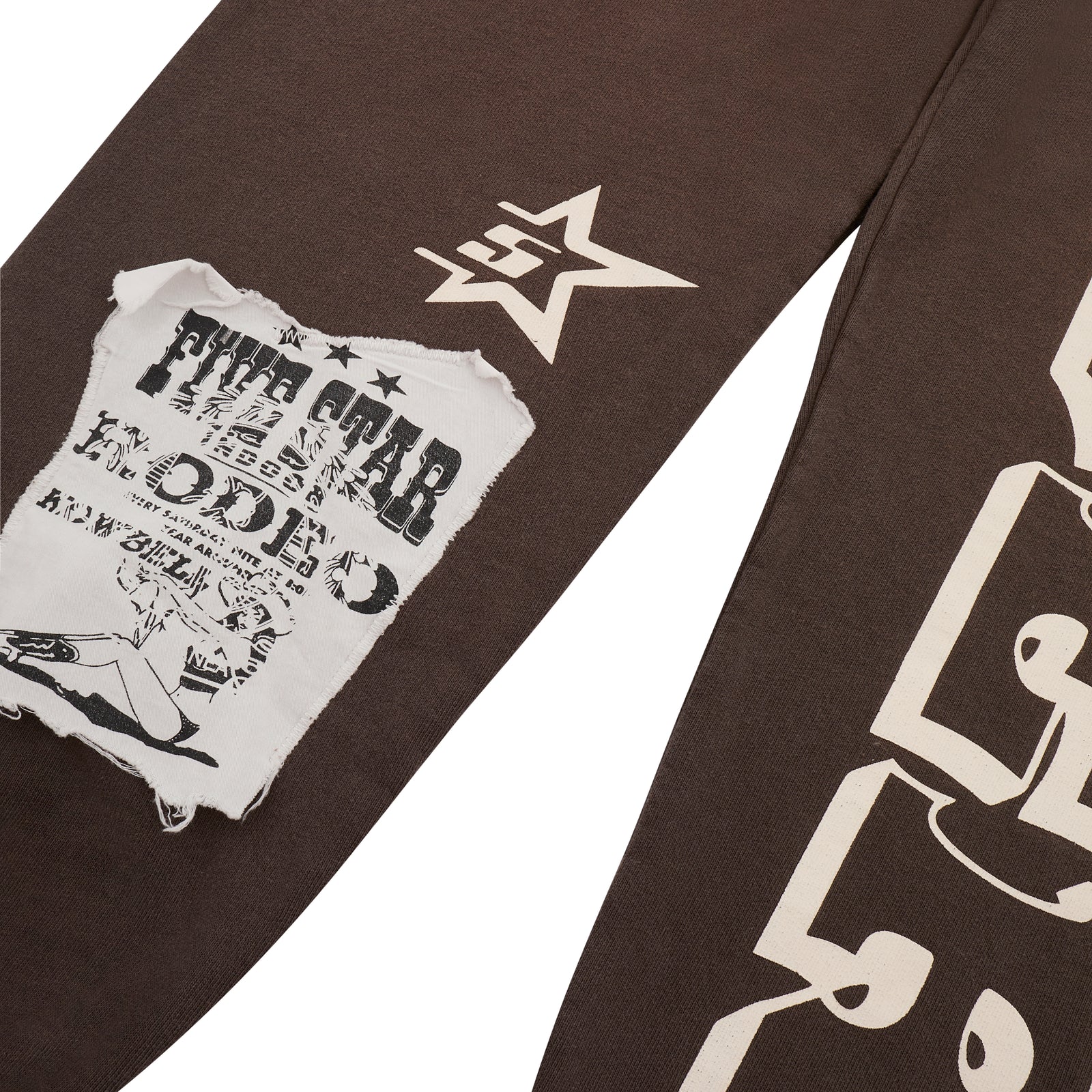 Brown 5STAR RODEO SWEATPANT with distressed patch, SP5DER text, and side stripe.