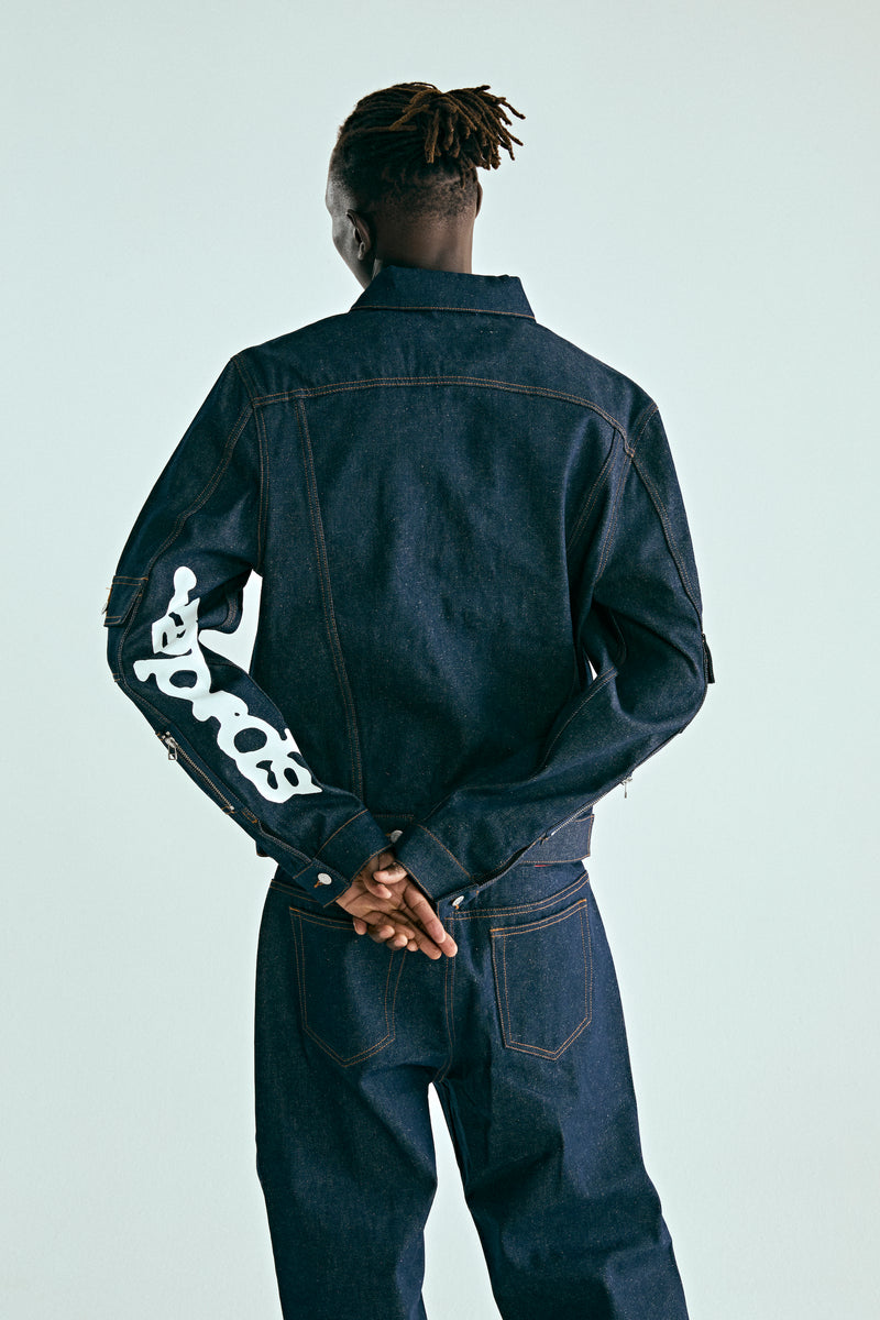 INDIGO DENIM V3 TRUCK JACKET ON MODEL