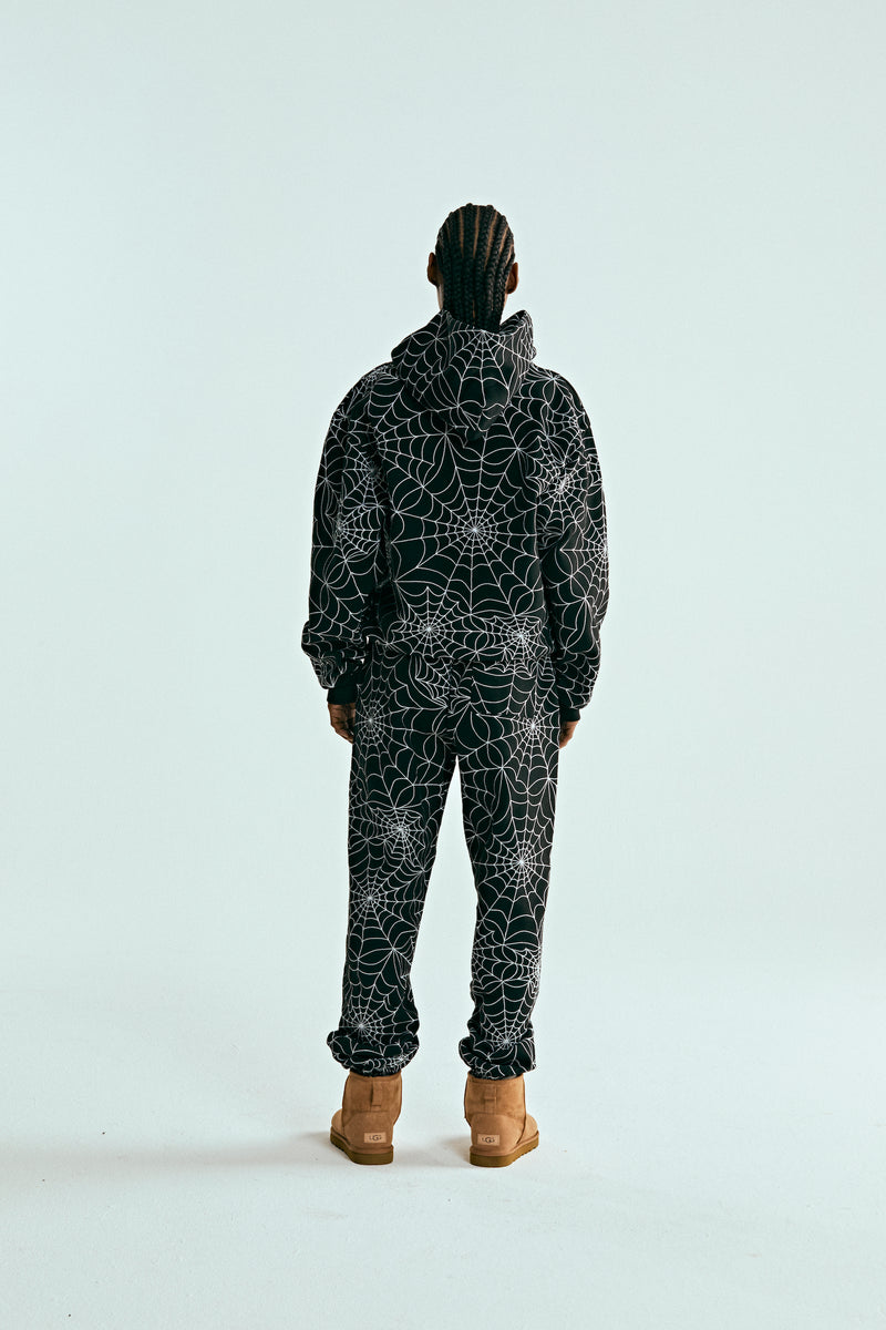 BLACK EMBROIDERED AOP HOODIE ON MODEL