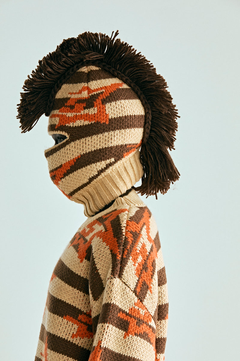 BROWN 5STAR MOHAWK BALACLAVA ON MODEL