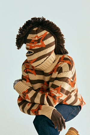 BROWN 5STAR MOHAWK BALACLAVA ON MODEL