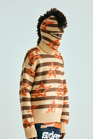 BROWN 5STAR MOHAWK BALACLAVA ON MODEL