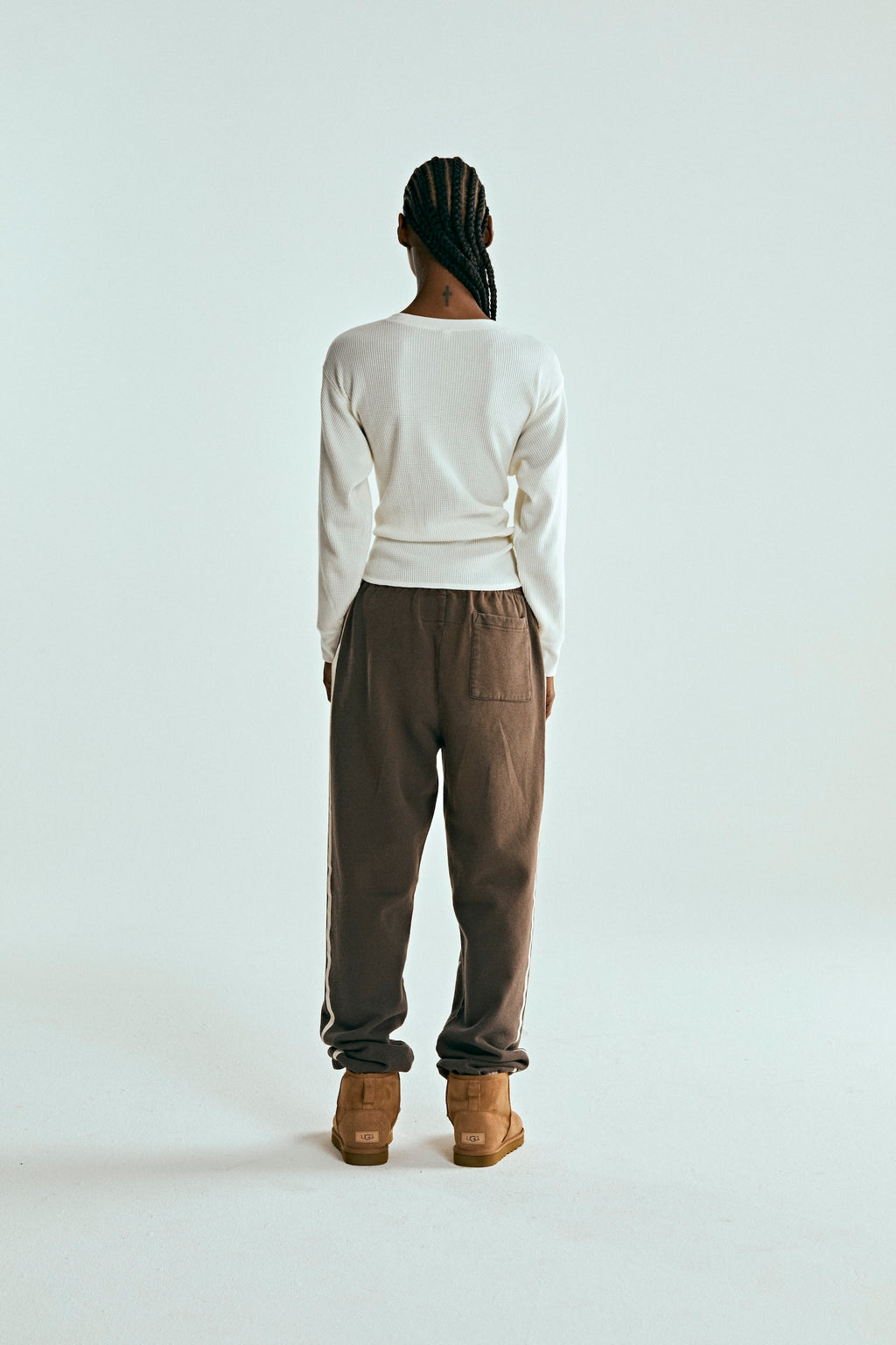 Brown 5STAR RODEO SWEATPANT with white side stripe, elasticized cuffs, and distressed patch.