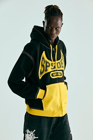 BLACK T&F ZIP HOODIE ON MODEL