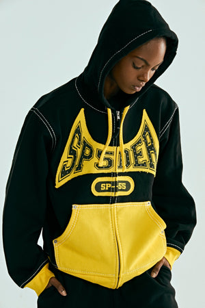 BLACK T&F ZIP HOODIE ON MODEL