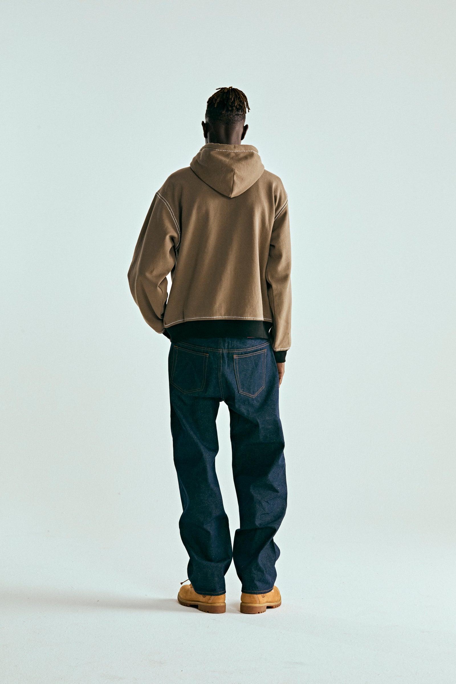 BROWN T&F ZIP HOODIE ON MODEL