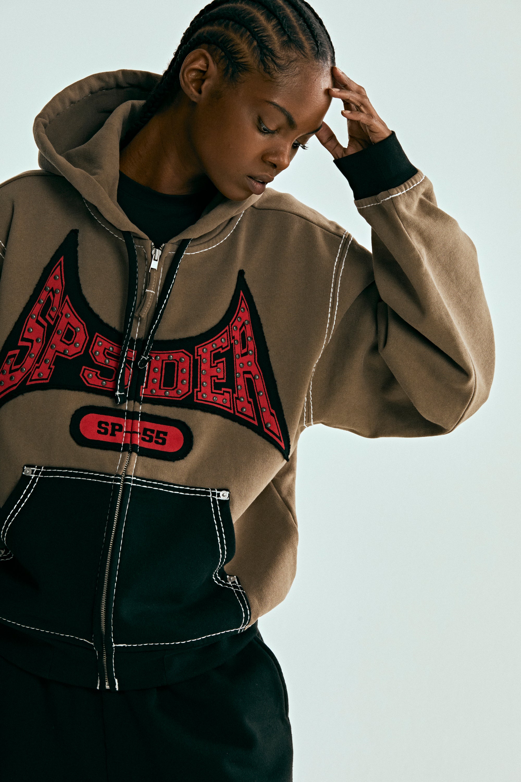 BROWN T&F ZIP HOODIE | SP5DER | KING SPIDER