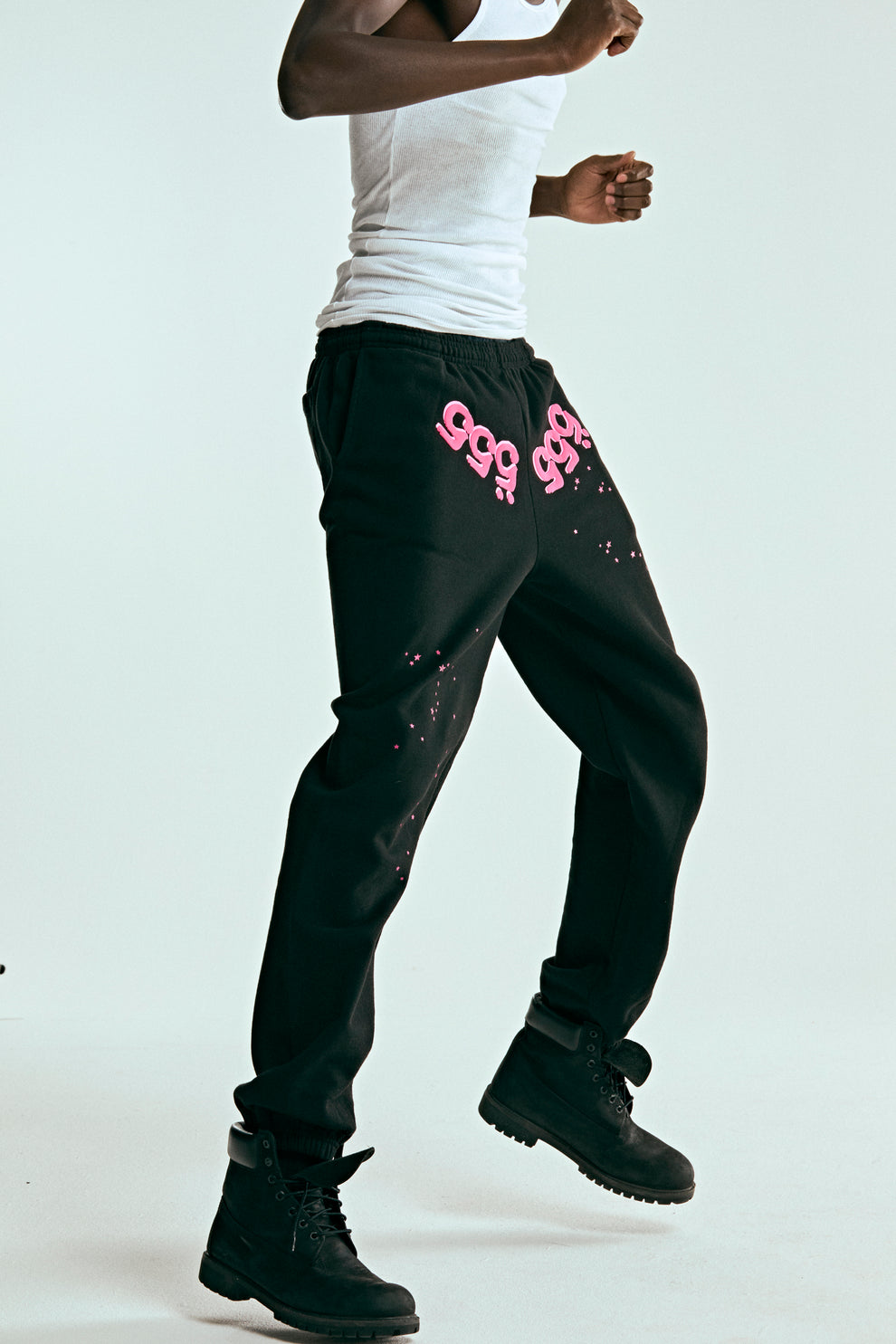 BLACK ANGEL NUMBER SWEATPANT ON MODEL