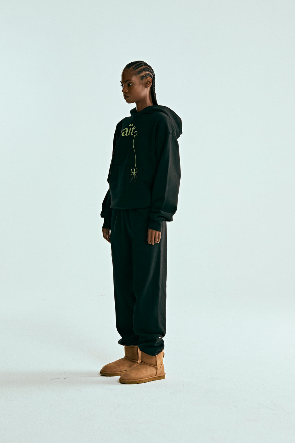 BLACK WAIT HOODIE ON MODEL