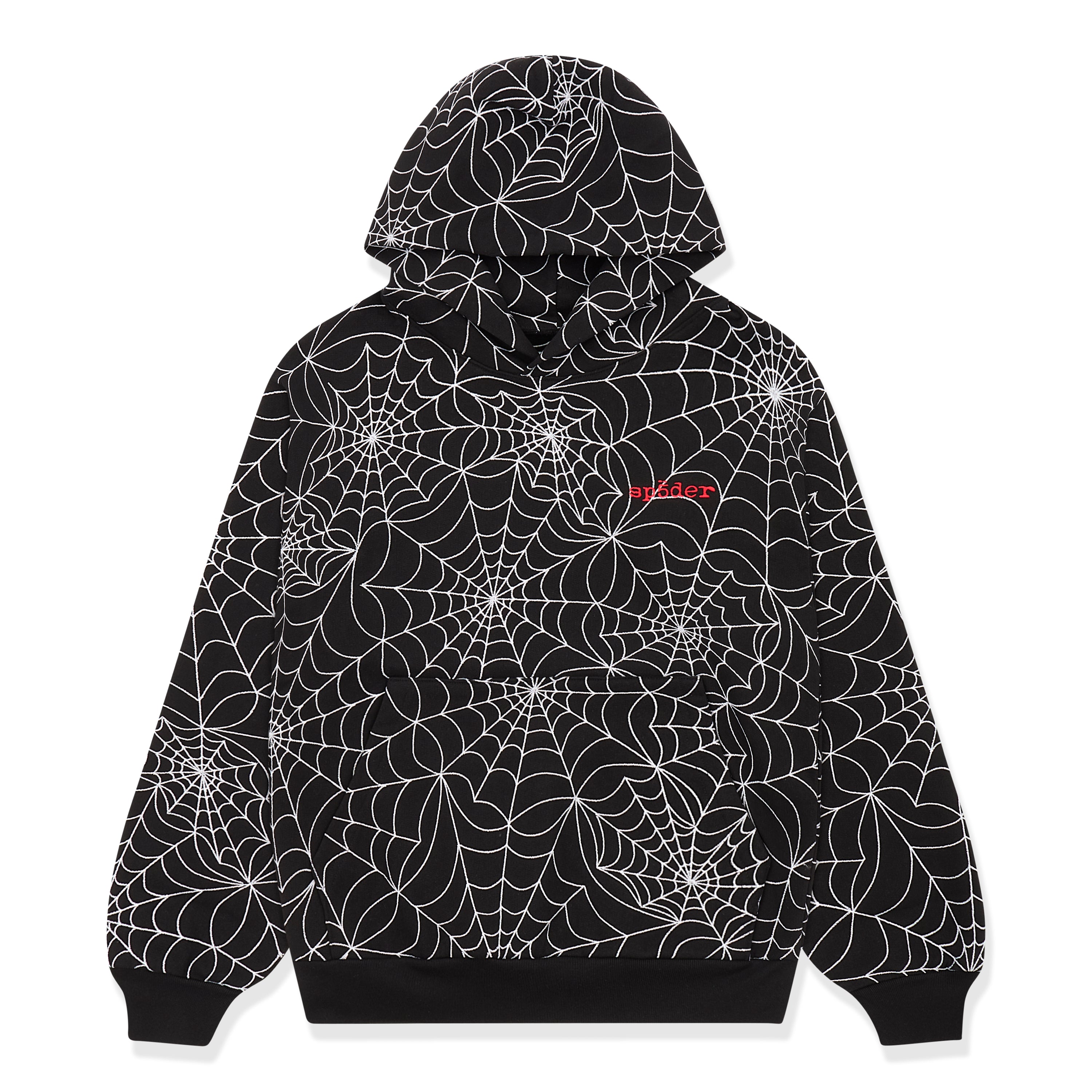 BLACK EMBROIDERED AOP HOODIE | KING SPIDER | SP5DER