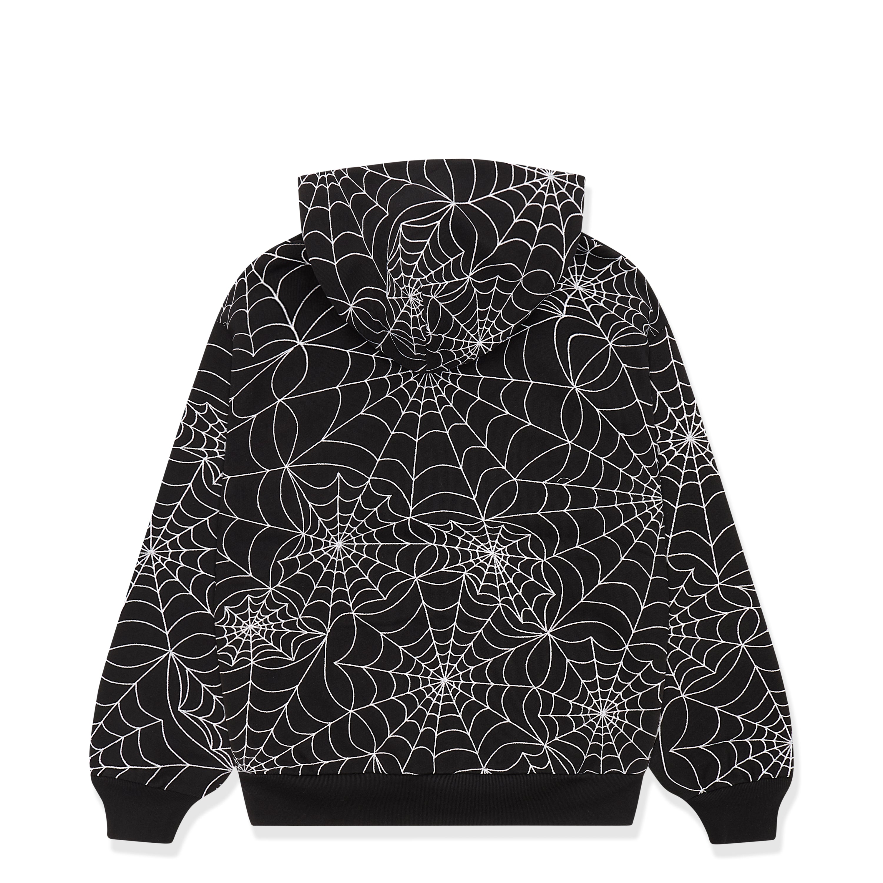 BLACK EMBROIDERED AOP HOODIE | KING SPIDER | SP5DER